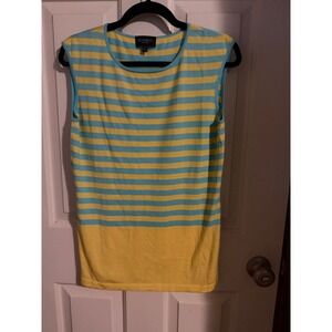 Rondina New York Women Striped Knit Sleeveless Top Yellow Blue Colorblock Medium